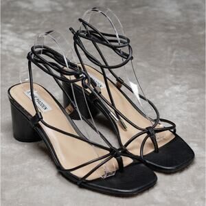 Steve Madden Ivanna Black Leather Ankle Tie Gladiator Sandals Womens Size 10 NEW